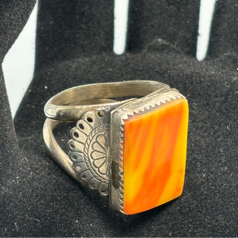 Silver Ring with Orange Stone